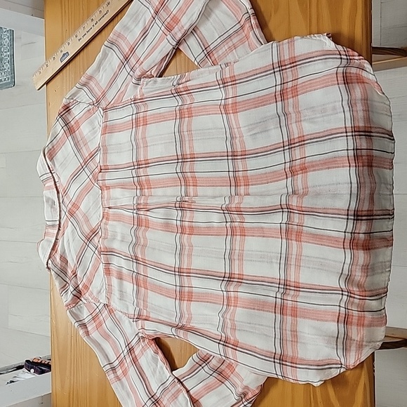 Cloth & Stone Orange White Lightweight Long Sleeve Button Down Shirt, Medium - Picture 8 of 8